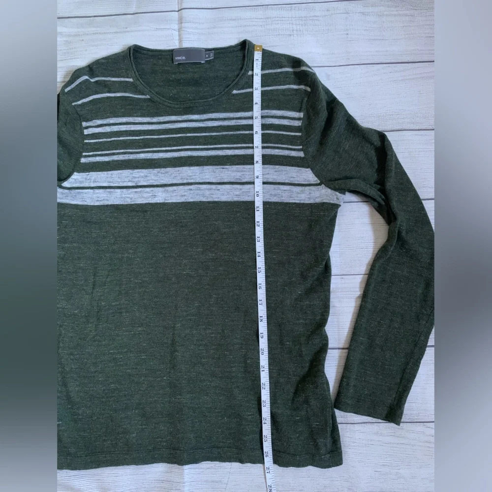Vince Olive and Gray Striped Men’s Sweater Cotton Modal Cashmere Blend M